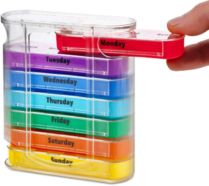 Colorful Weekly Four Times a Day Pill Dispenser with Stackable Compartments