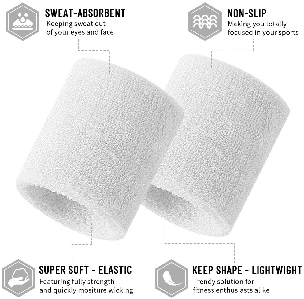 Terry Cotton Sports Wristband for Working Out Exercise Tennis