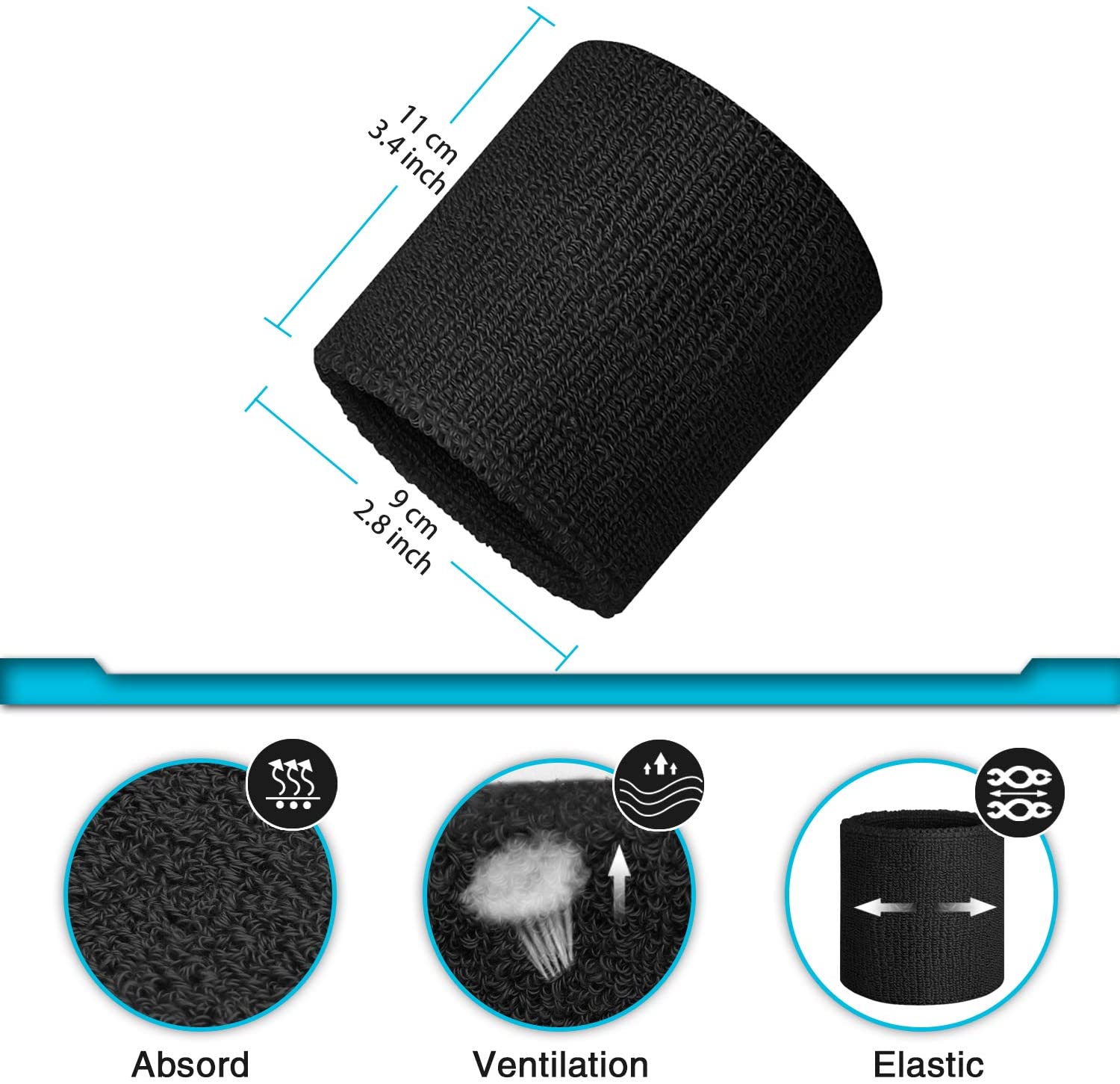 Terry Cotton Sports Wristband for Working Out Exercise Tennis